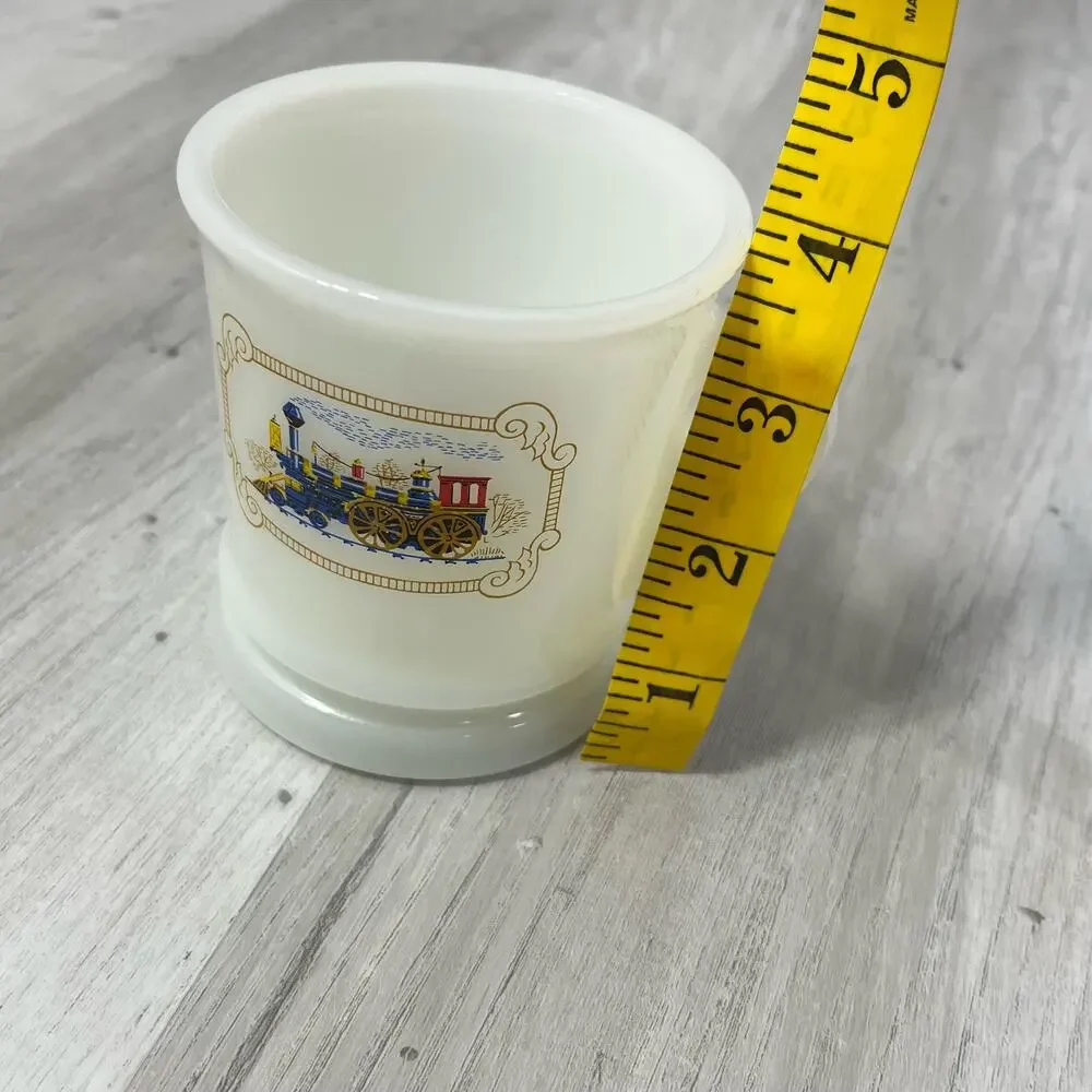 Vintage Avon Milk Glass Shaving Mug 8oz Cup with Train Locomotive Graphic